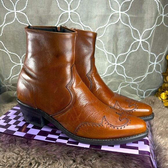 (Z3) Abilene Western Wingtip Zip Cutout Toe Boots Size 11.5 Men\'s main image 11